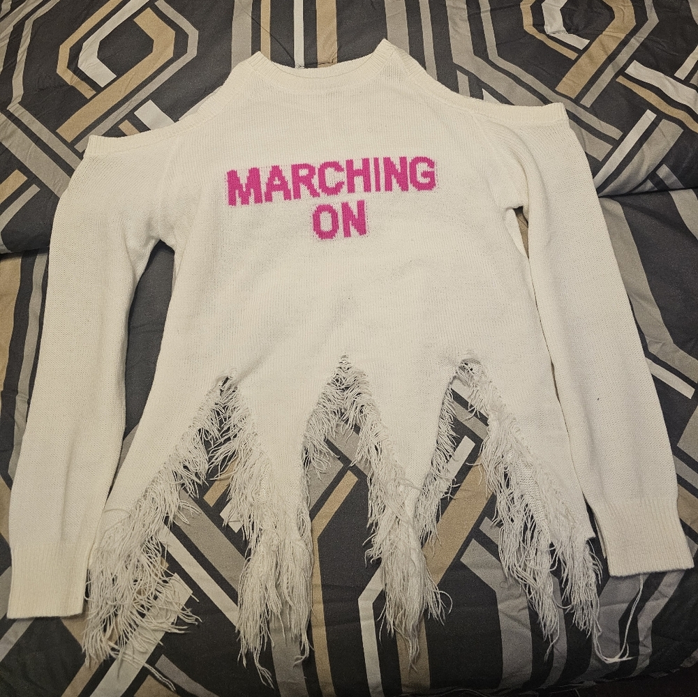 SHEIN Off-the-Shoulder White and Pink Sweater